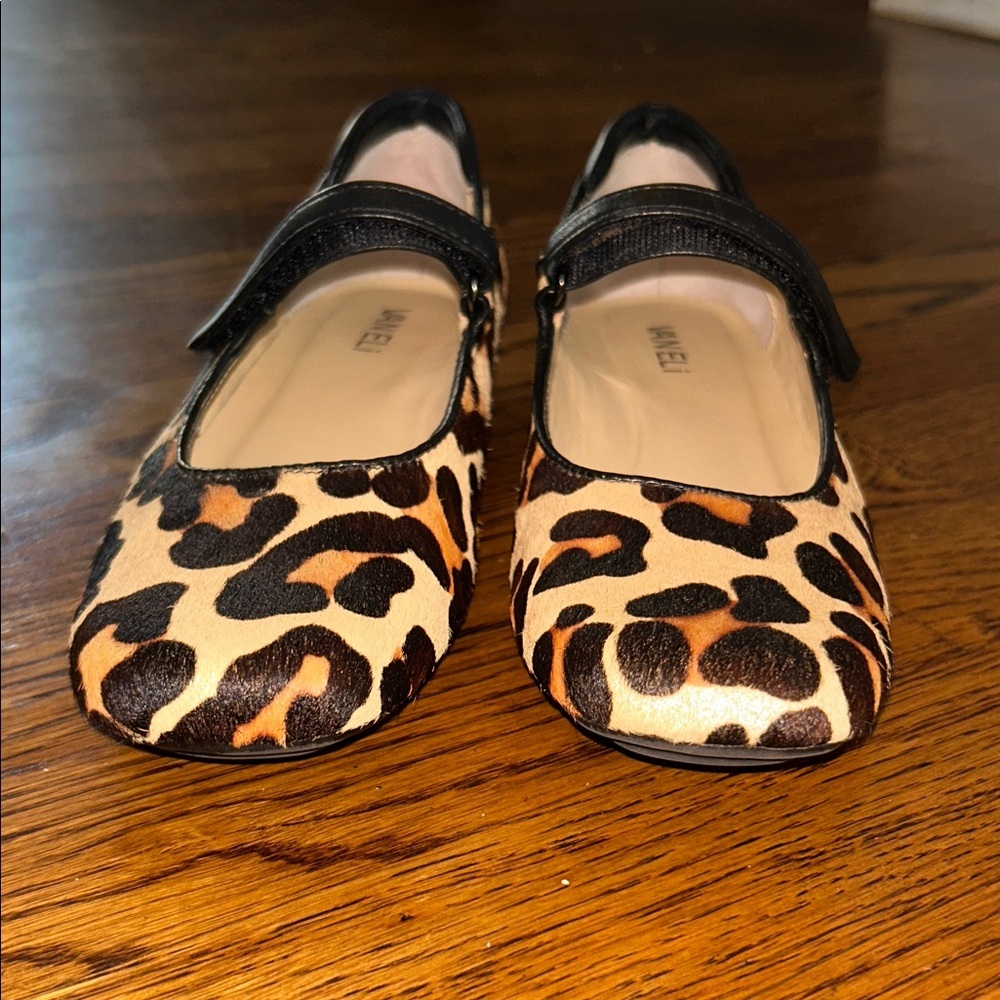 Van Eli Calf Hair Leopard Mary Jane Flats with Black Trim Minimalist Lagenlook - Picture 4 of 9